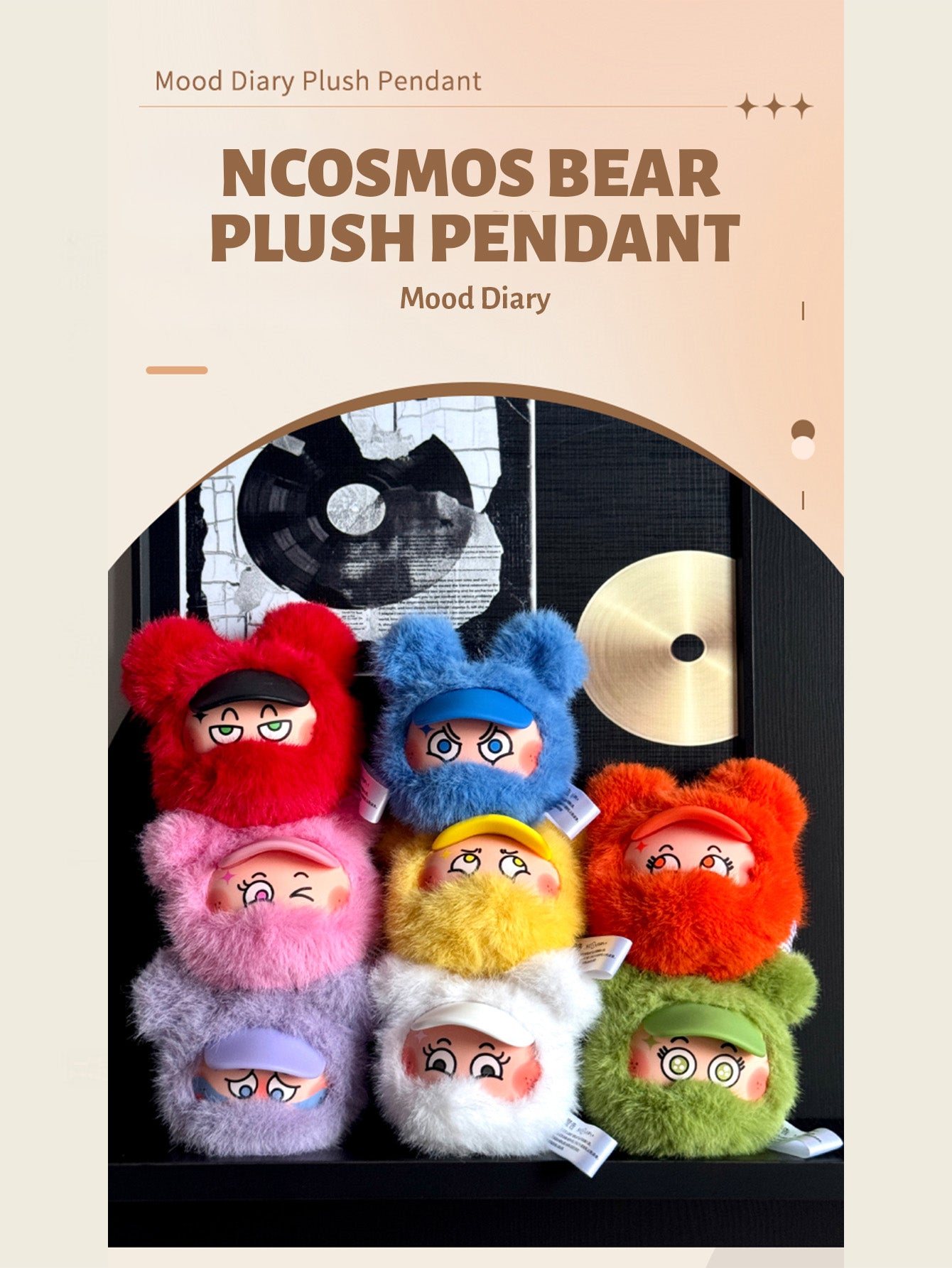 COSMOS XIN JI XIONG Interstellar Bear Emoji Pendant Adorably Trendy Plush Charm for Necklaces Keychains High-Quality Material Compact Lightweight