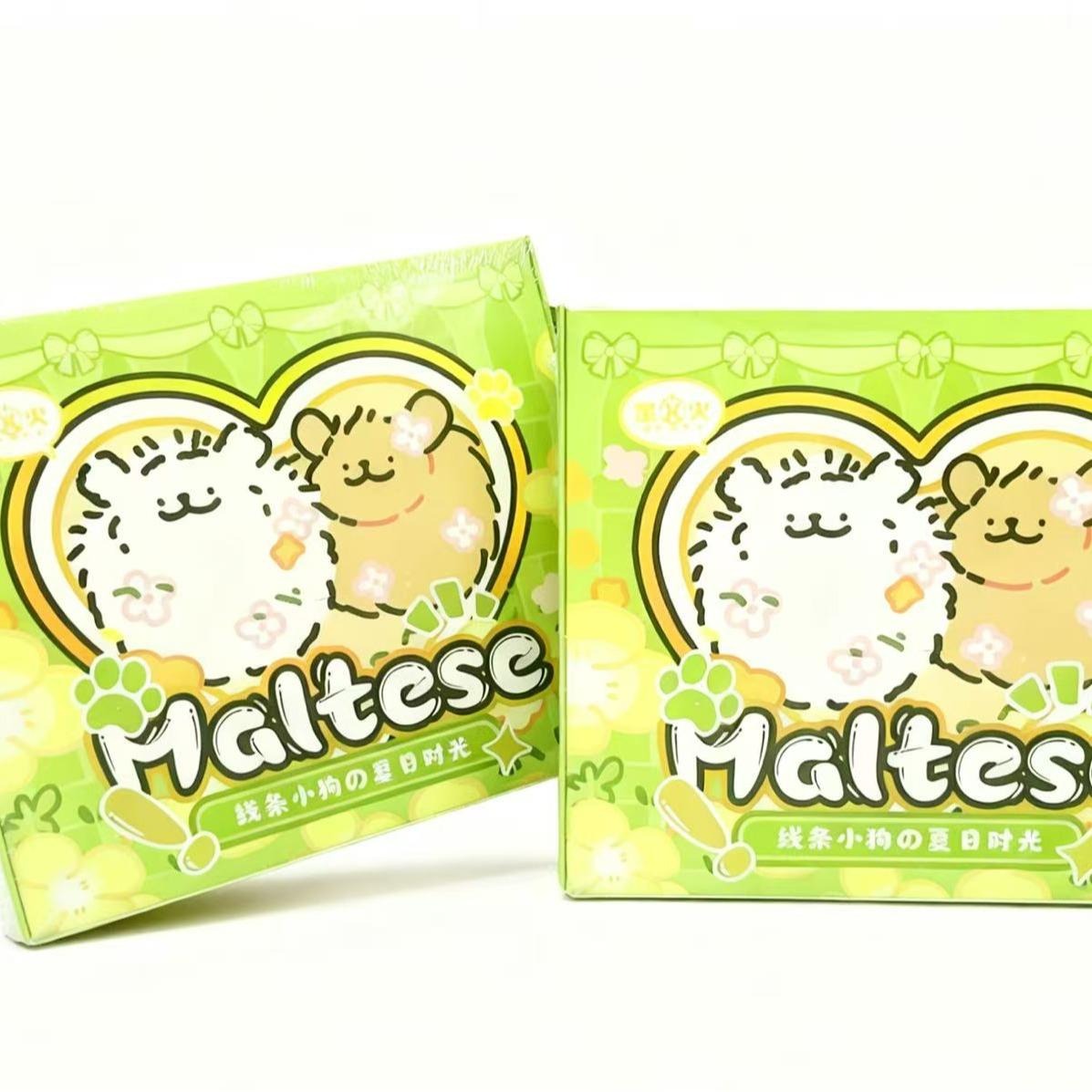 [XING HUO] Maltese Trading Card Game - 1 Box (36 Packs) with 3D Sticky Notes & Ice Cream Cards for Collecting & Display Creative Collectible Cards with Puppy Theme