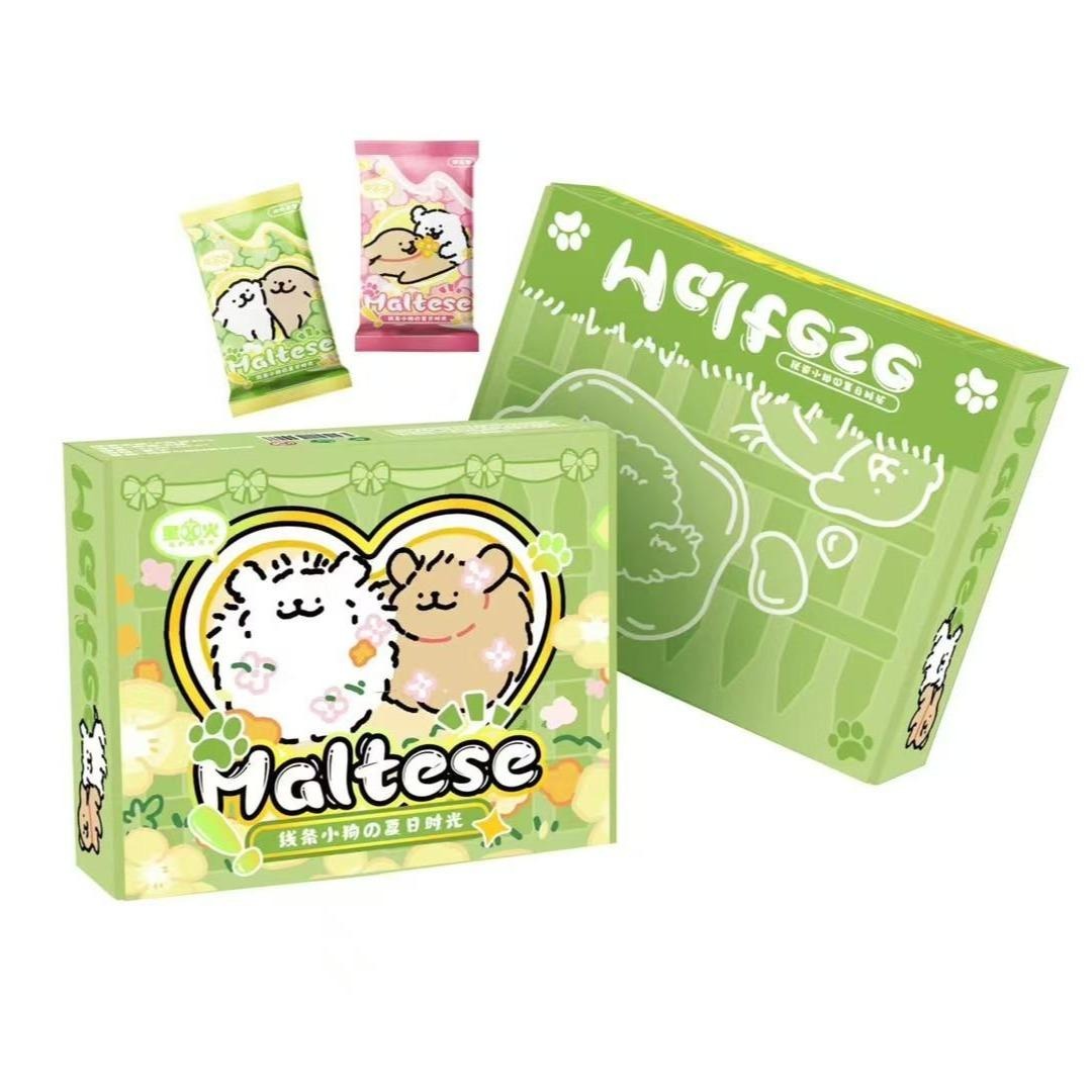 [XING HUO] Maltese Trading Card Game - 1 Box (36 Packs) with 3D Sticky Notes & Ice Cream Cards for Collecting & Display Creative Collectible Cards with Puppy Theme