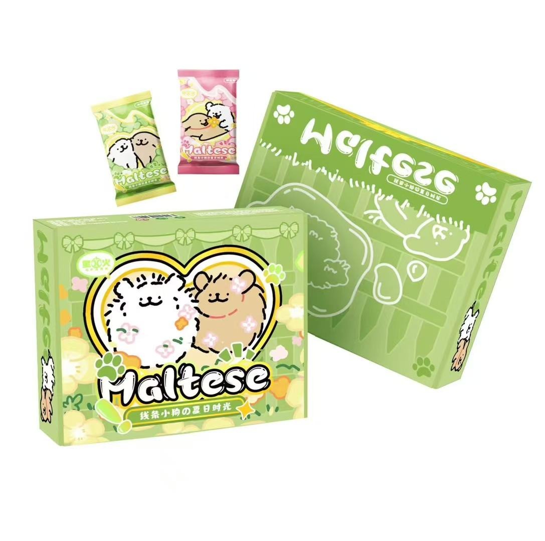 [XING HUO] Maltese Trading Card Game - 1 Box (36 Packs) with 3D Sticky Notes & Ice Cream Cards for Collecting & Display Creative Collectible Cards with Puppy Theme