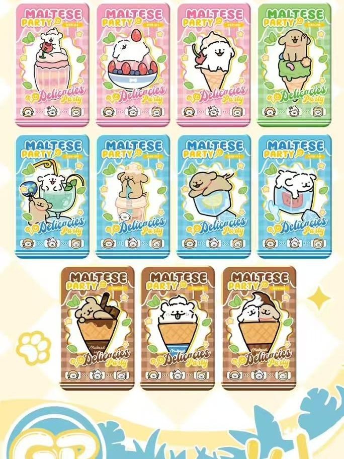 [XING HUO] Maltese Trading Card Game - 1 Box (36 Packs) with 3D Sticky Notes & Ice Cream Cards for Collecting & Display Creative Collectible Cards with Puppy Theme